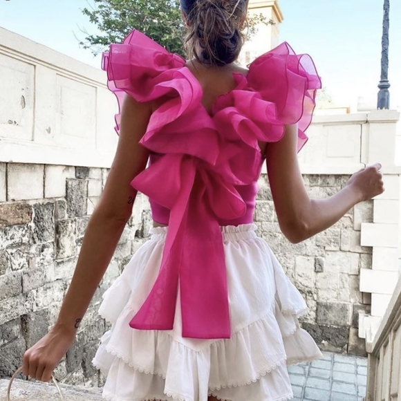 Tops - NWT Luxury Spring Chiffon Ruffle Sleeve Blouse S: Small & Medium